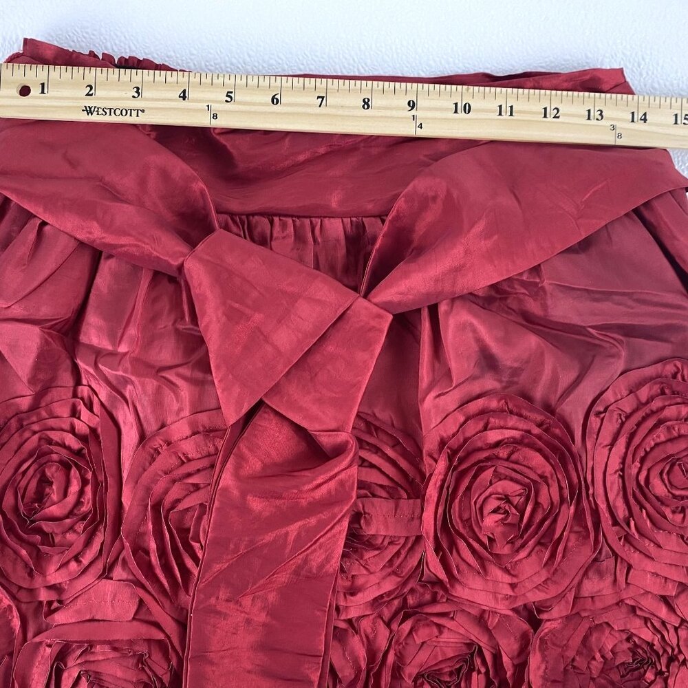 Red Satin Feminine Festive Preppy Fairy Tulle Lined Floral Applique Mini Skirt M - Picture 10 of 14